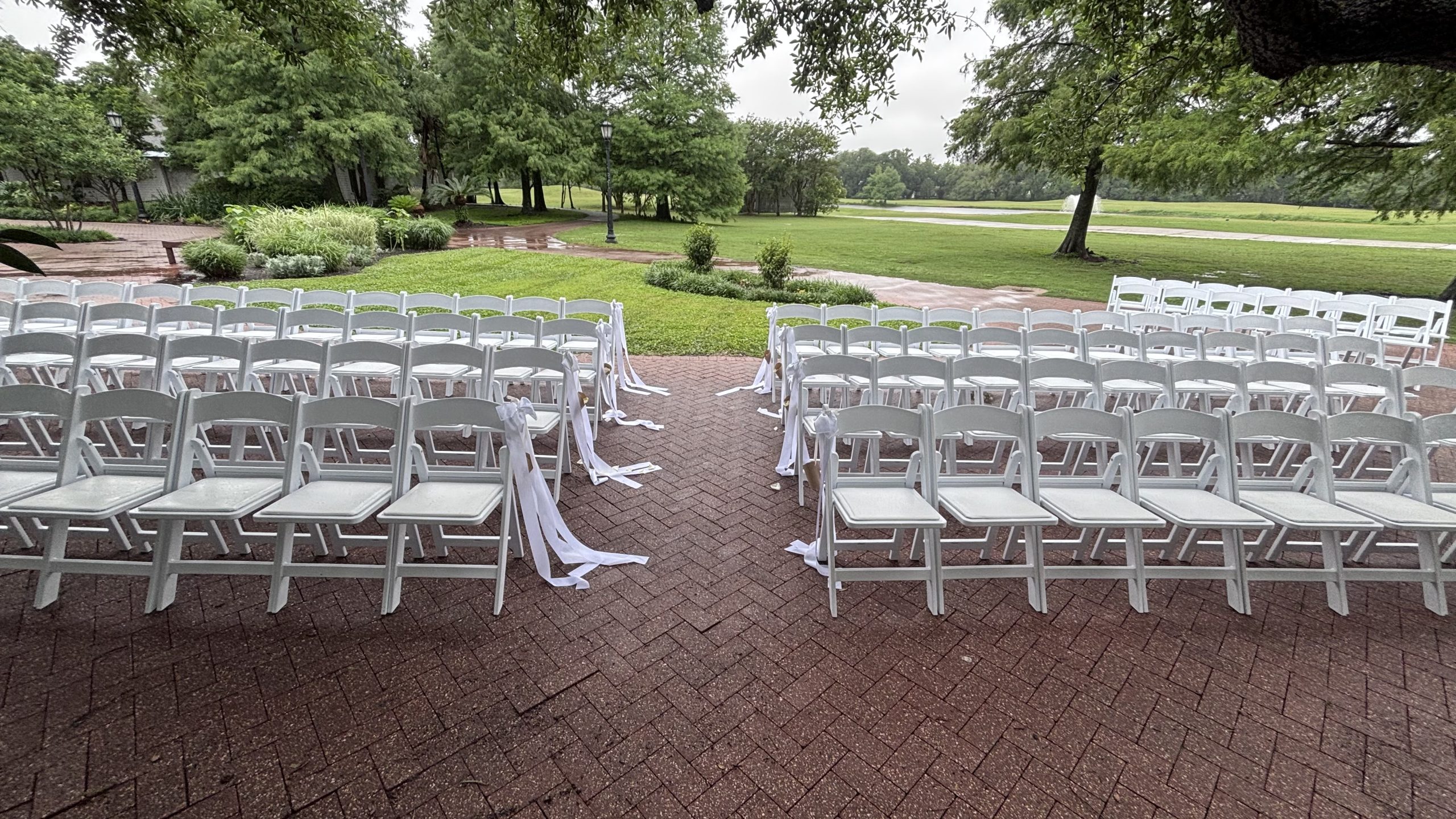 White chairs rented for event at Audubon Clubhouse